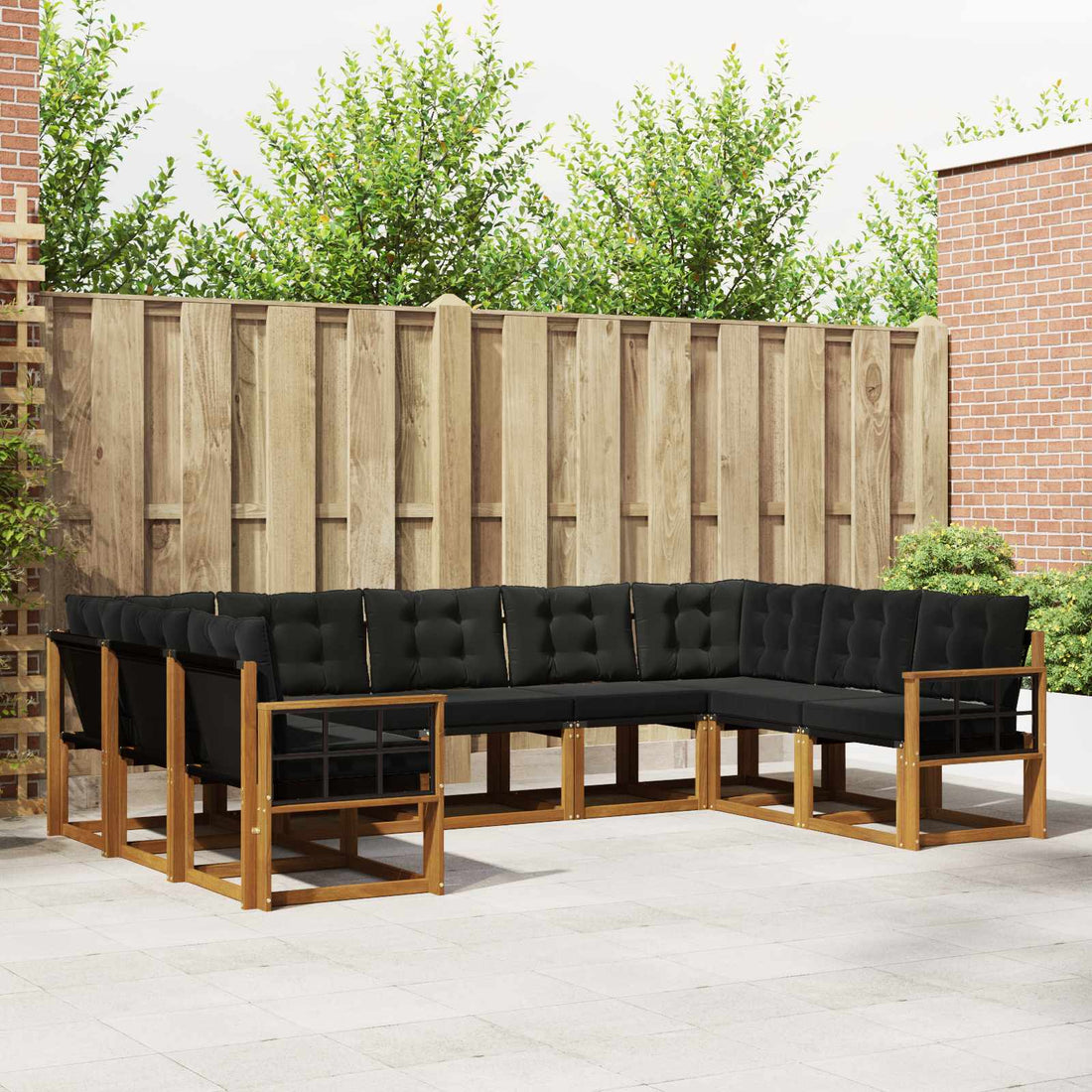 vidaXL Conjunto de sofás de exterior 9 uds. Natural y negro