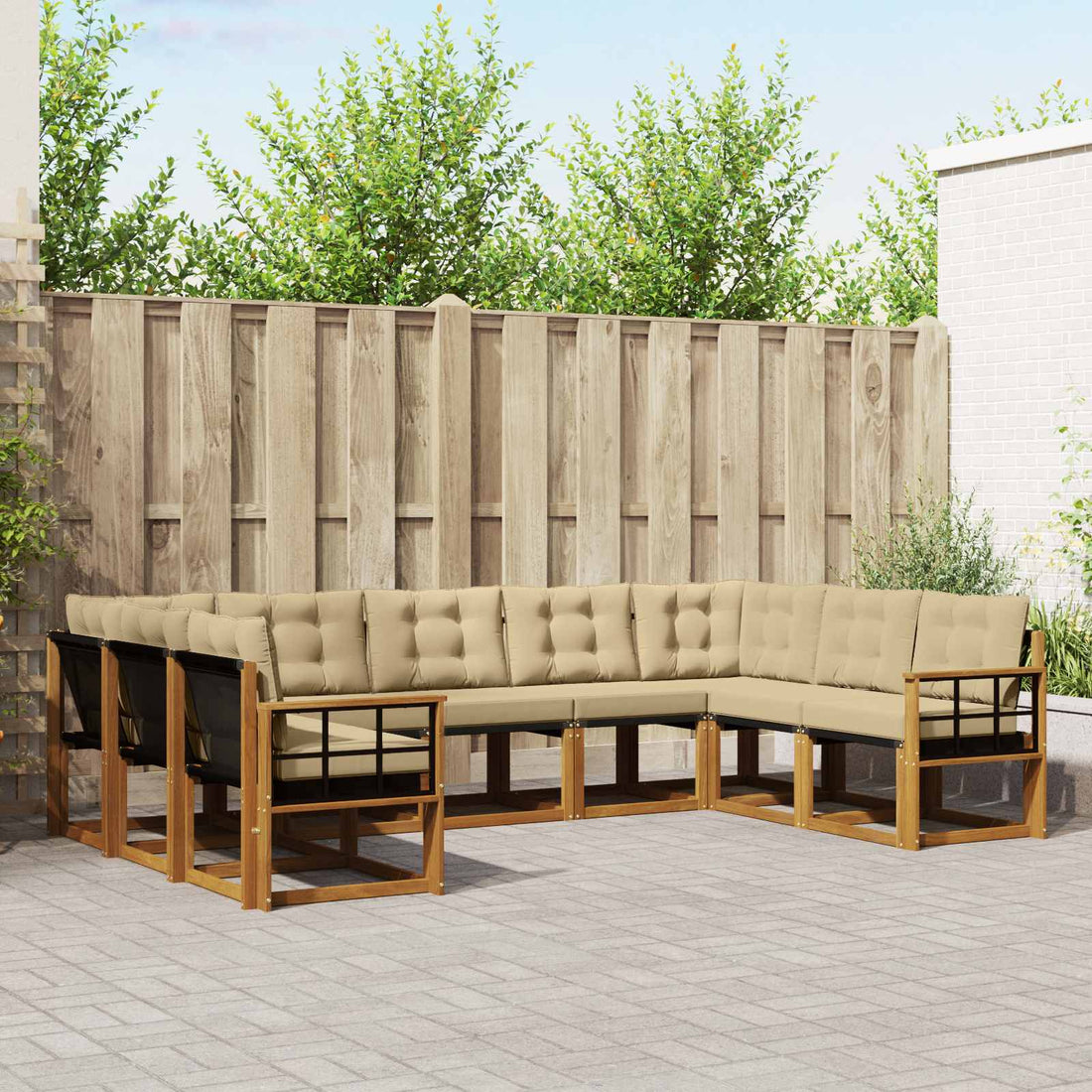 vidaXL Conjunto de sofás de exterior 9 uds. Natural y Beige