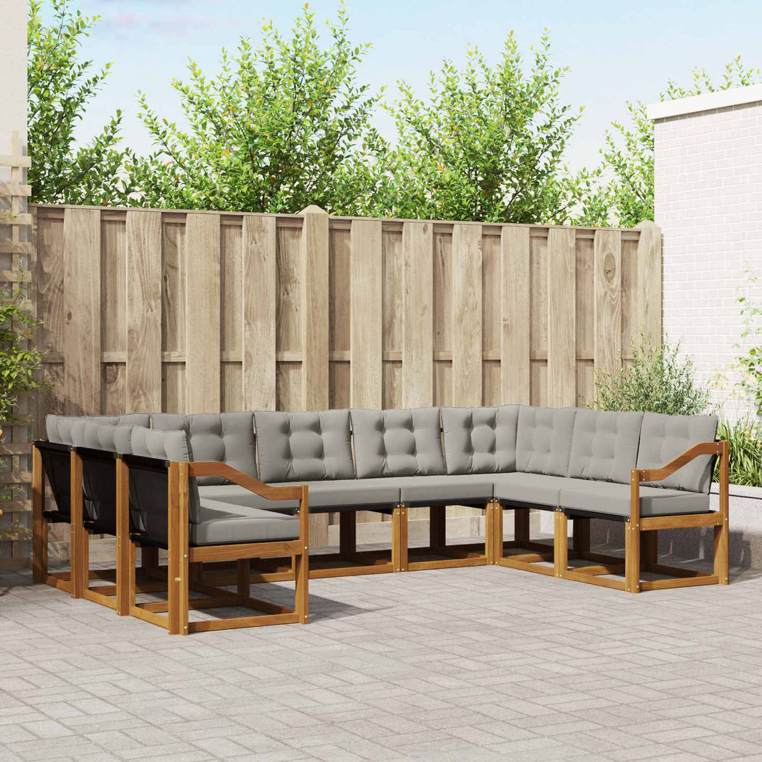 vidaXL Conjunto de sofás de exterior 9 uds. Gris Natural y Claro