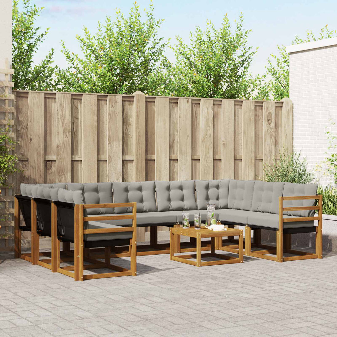 vidaXL Conjunto de sofás de exterior 10 uds. Gris Natural y Claro