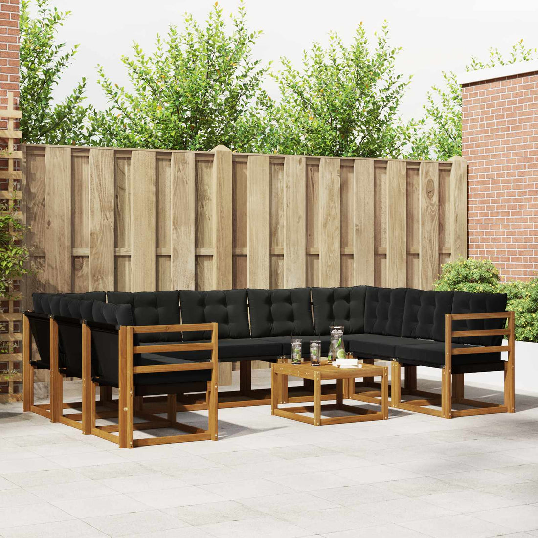 vidaXL Conjunto de sofás de exterior 10 uds. Natural y negro