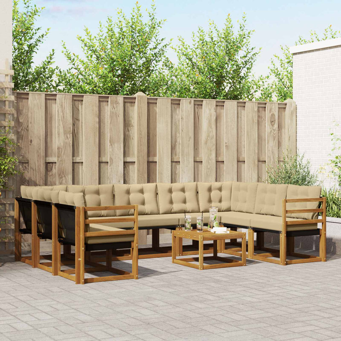 vidaXL Conjunto de sofás de exterior 10 uds. Natural y Beige