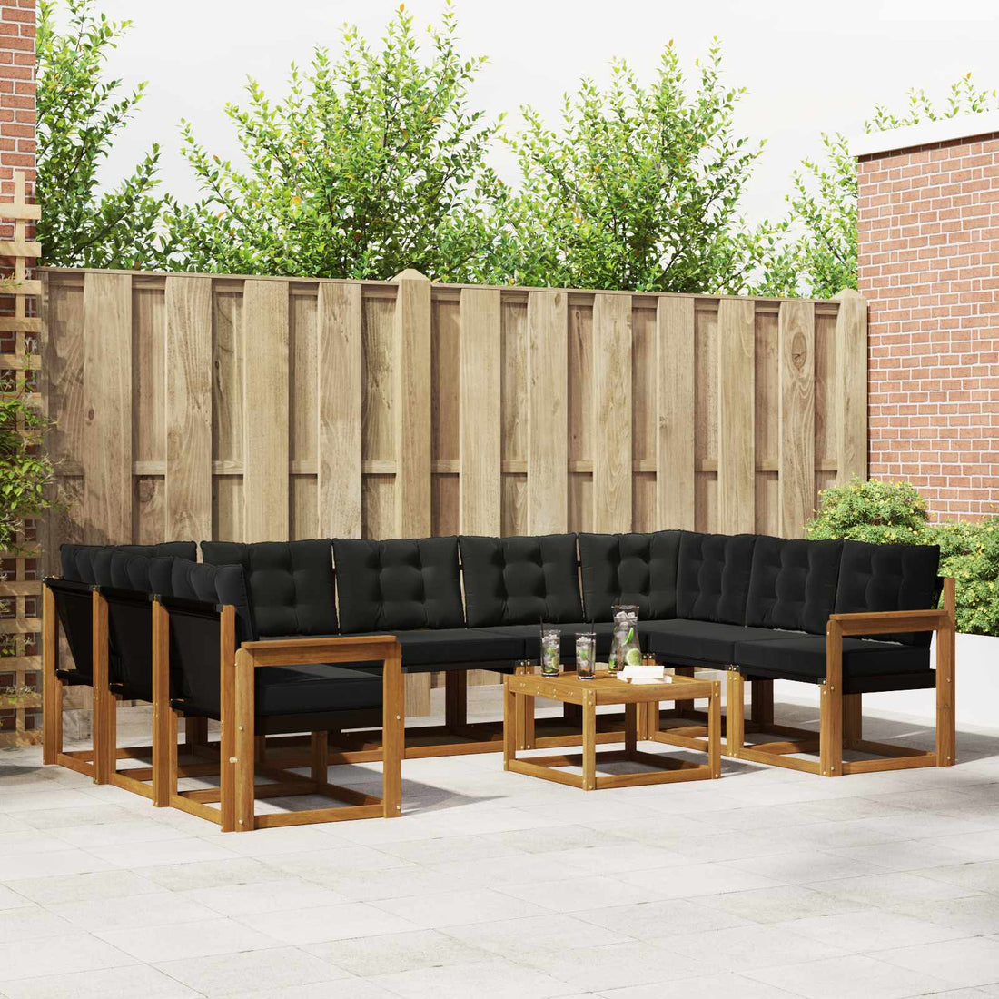 vidaXL Conjunto de sofás de exterior 10 uds. Natural y negro