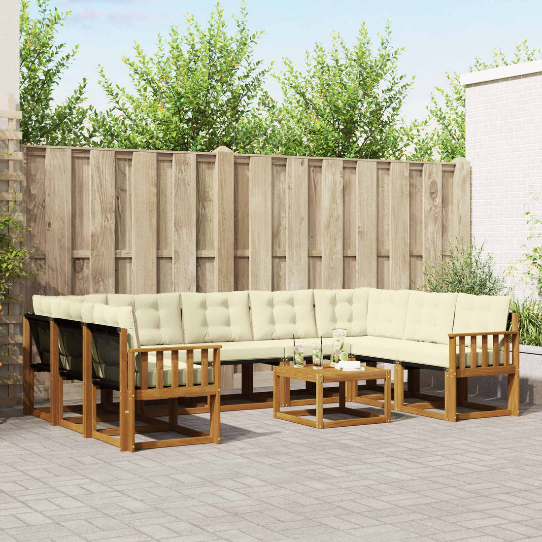 vidaXL Conjunto de sofás de exterior 10 uds. Natural y Crema