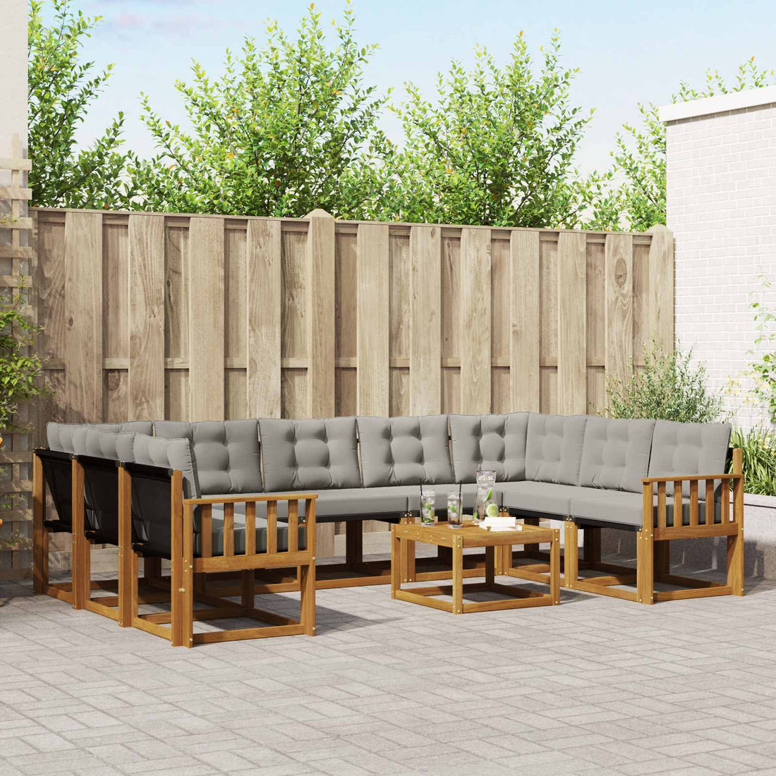 vidaXL Conjunto de sofás de exterior 10 uds. Gris Natural y Claro