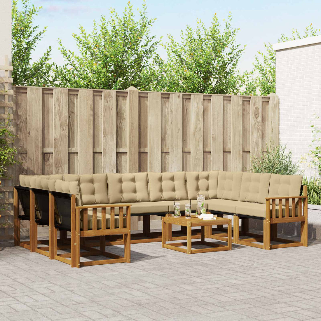 vidaXL Conjunto de sofás de exterior 10 uds. Natural y Beige