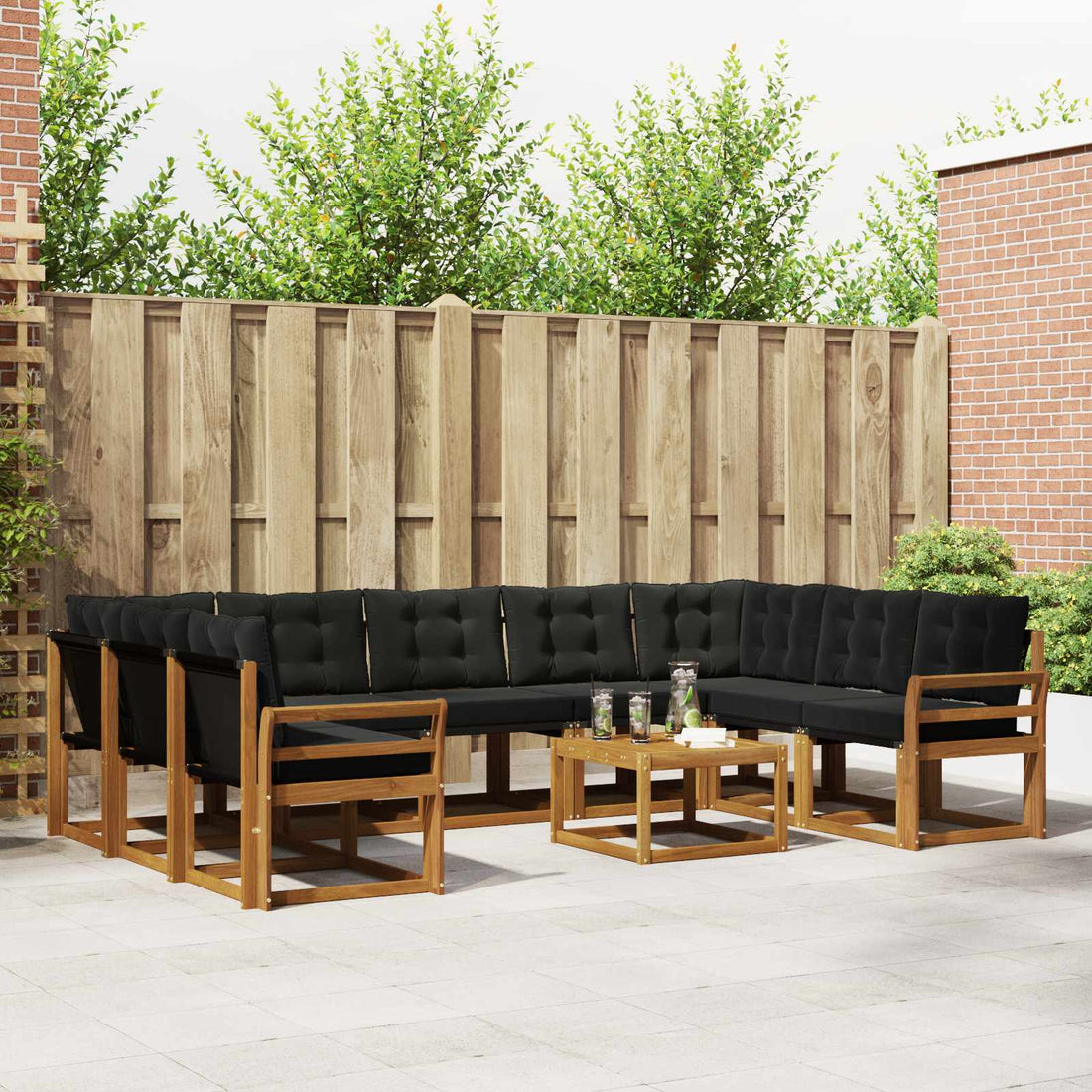 vidaXL Conjunto de sofás de exterior 10 uds. Natural y negro