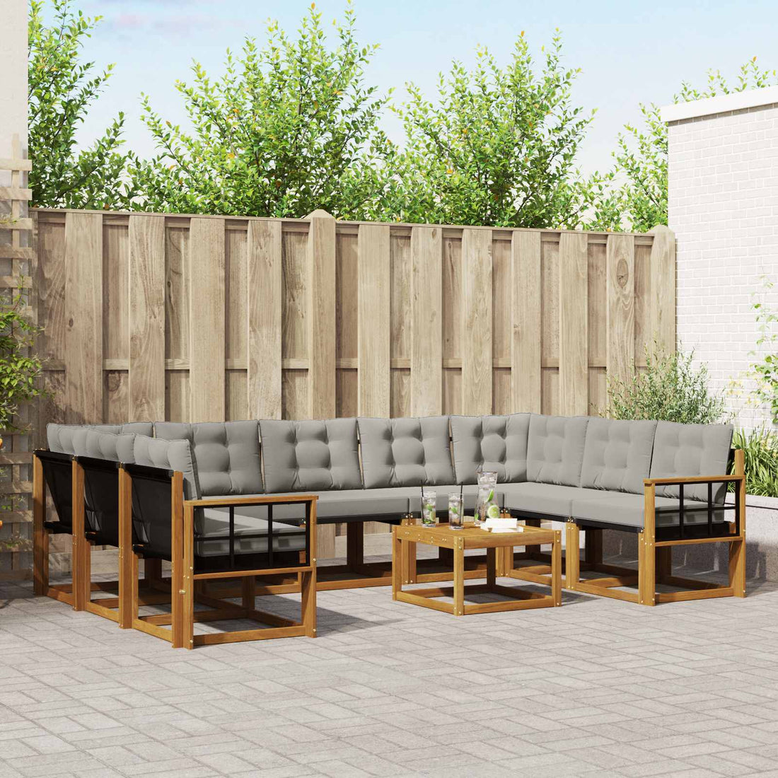 vidaXL Conjunto de sofás de exterior 10 uds. Gris Natural y Claro