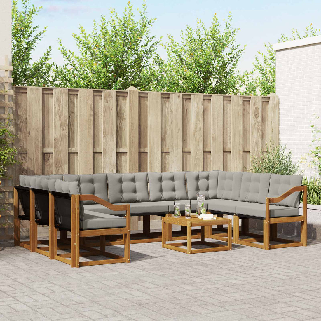 vidaXL Conjunto de sofás de exterior 10 uds. Gris Natural y Claro