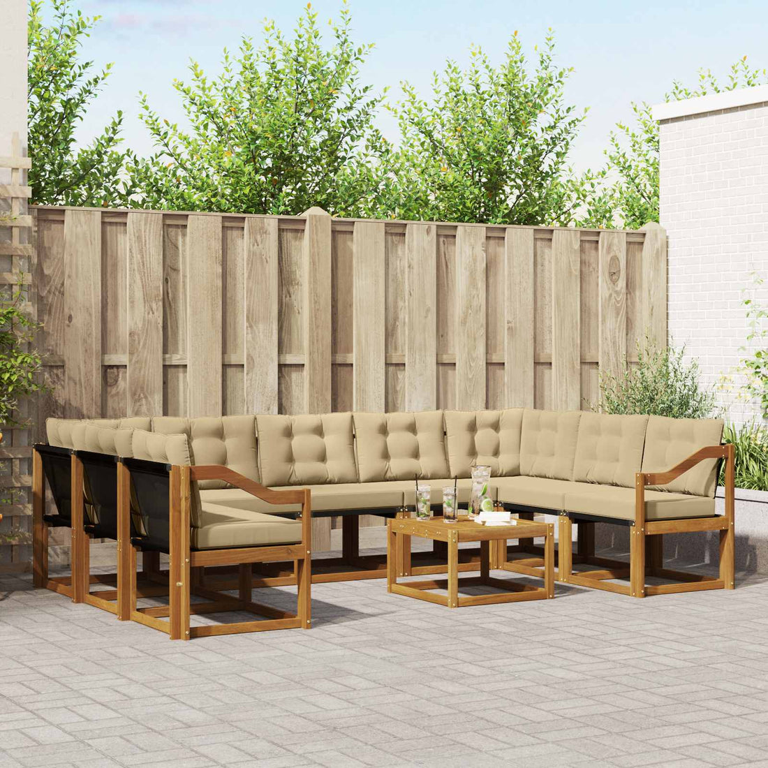 vidaXL Conjunto de sofás de exterior 10 uds. Natural y Beige