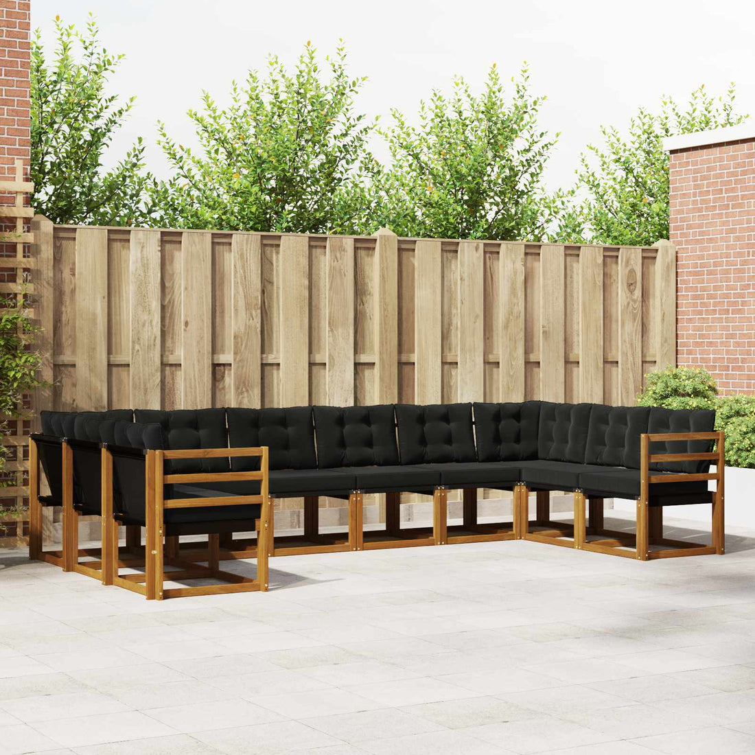 vidaXL Conjunto de sofás de exterior 10 uds. Natural y negro