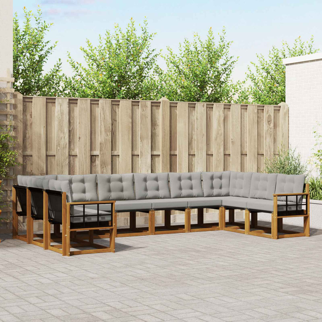 vidaXL Conjunto de sofás de exterior 10 uds. Gris Natural y Claro