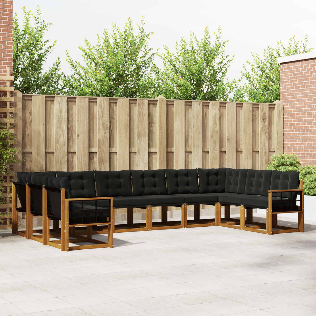vidaXL Conjunto de sofás de exterior 10 uds. Natural y negro