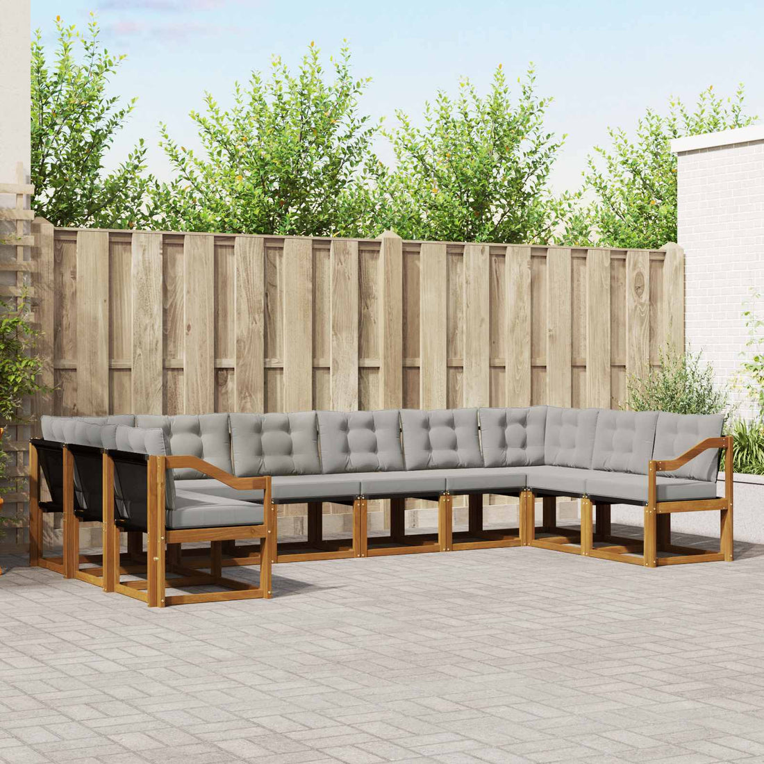 vidaXL Conjunto de sofás de exterior 10 uds. Gris Natural y Claro