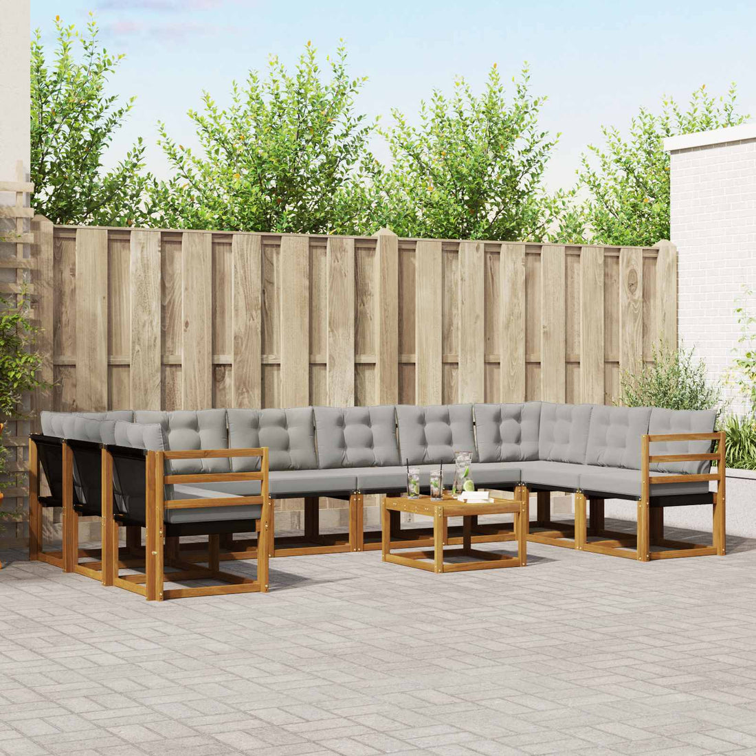 vidaXL Conjunto de sofás de exterior 11 uds. Gris Natural y Claro