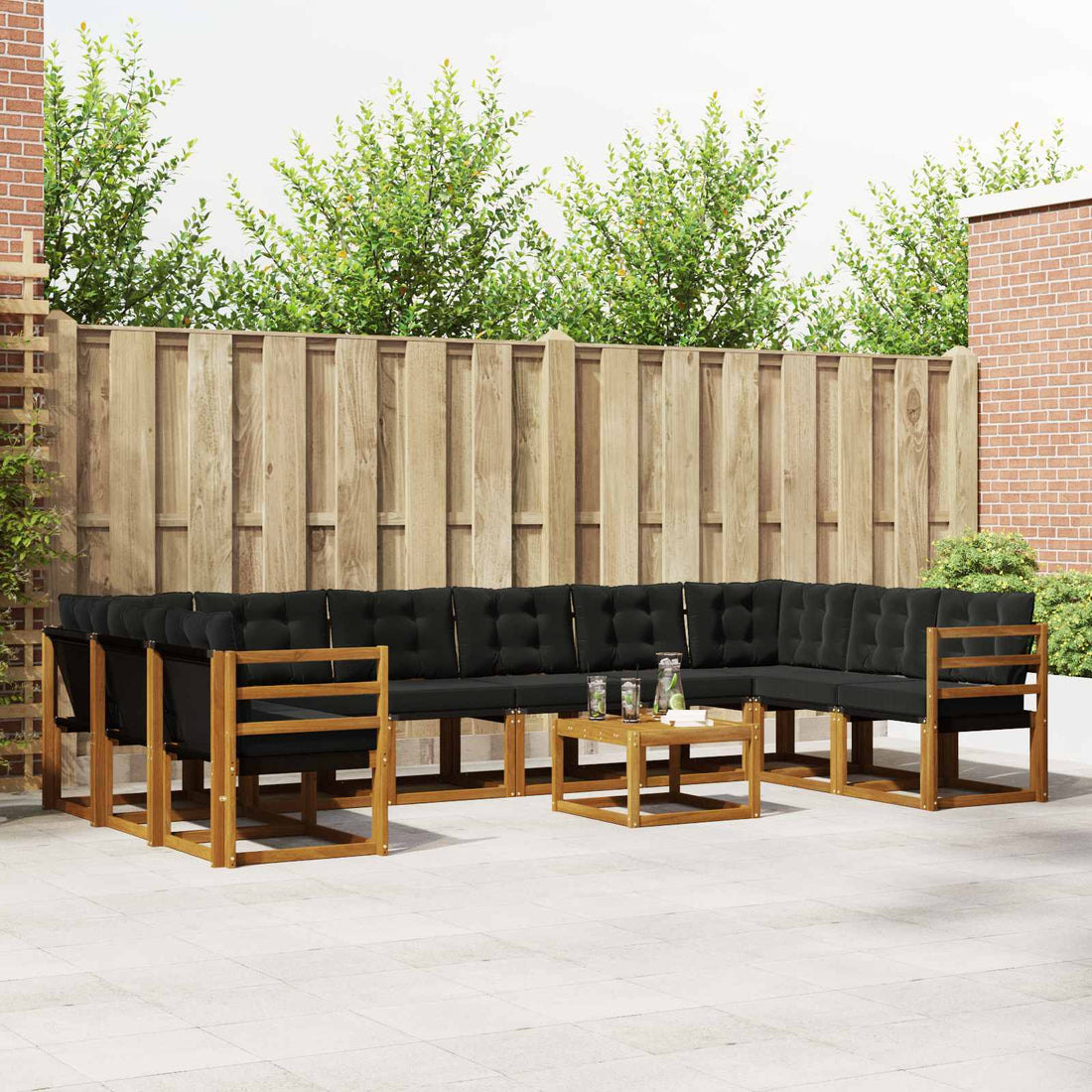 vidaXL Conjunto de sofás de exterior 11 uds. Natural y negro