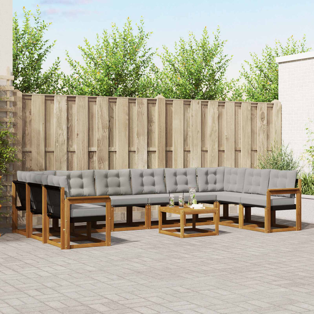 vidaXL Conjunto de sofás de exterior 11 uds. Gris Natural y Claro