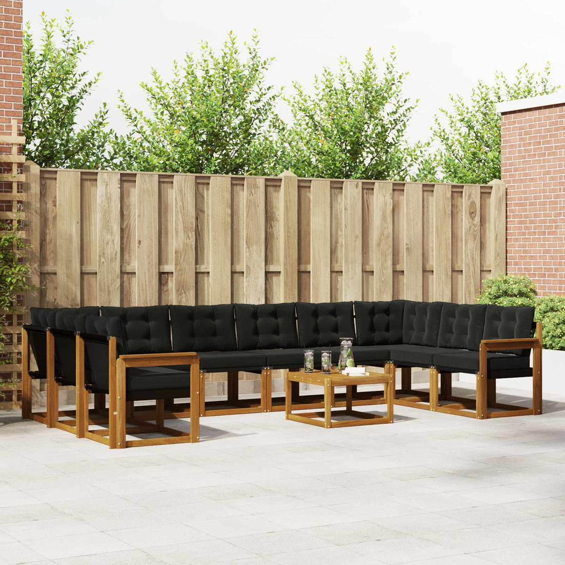 vidaXL Conjunto de sofás de exterior 11 uds. Natural y negro