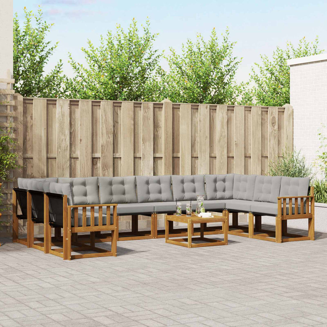 vidaXL Conjunto de sofás de exterior 11 uds. Gris Natural y Claro