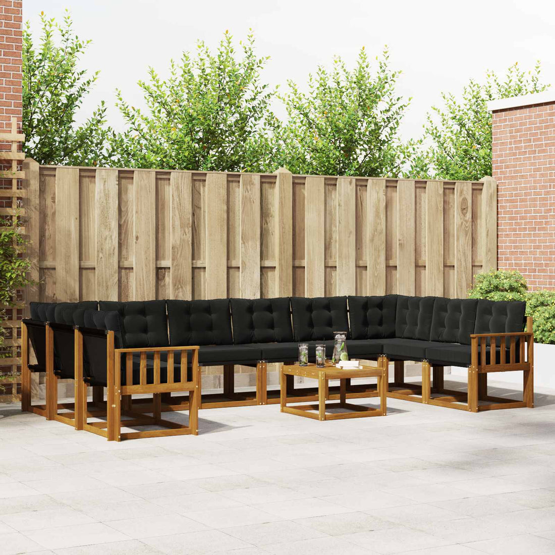 vidaXL Conjunto de sofás de exterior 11 uds. Natural y negro