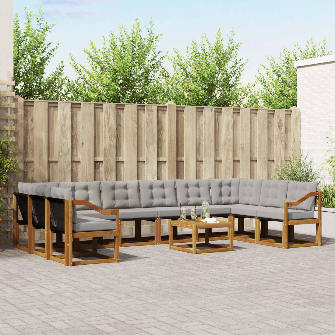 vidaXL Conjunto de sofás de exterior 11 uds. Gris Natural y Claro