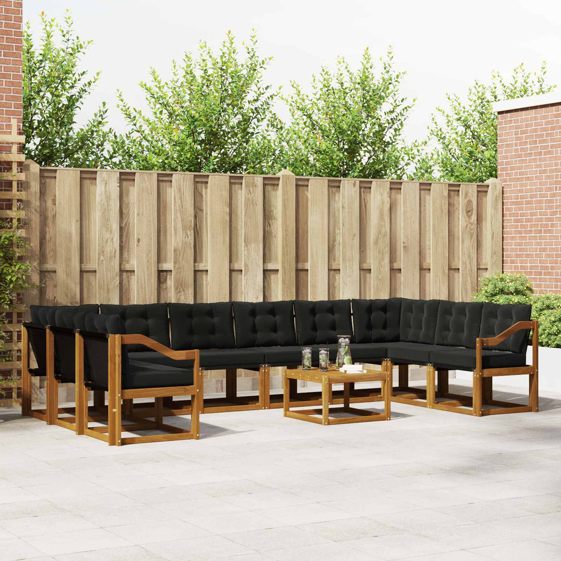 vidaXL Conjunto de sofás de exterior 11 uds. Natural y negro
