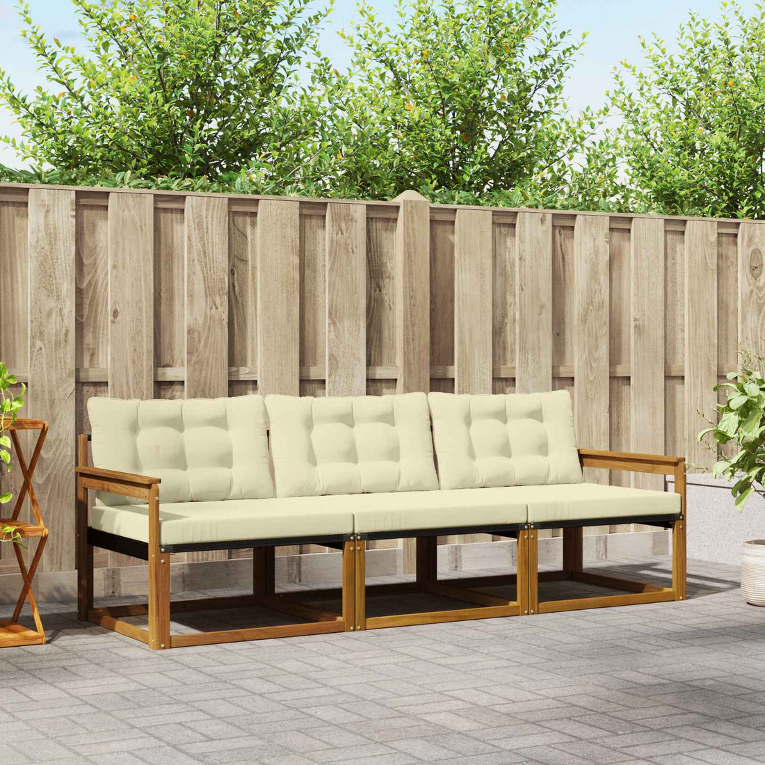 vidaXL Conjunto de sofás de exterior 3 uds. Natural y Crema
