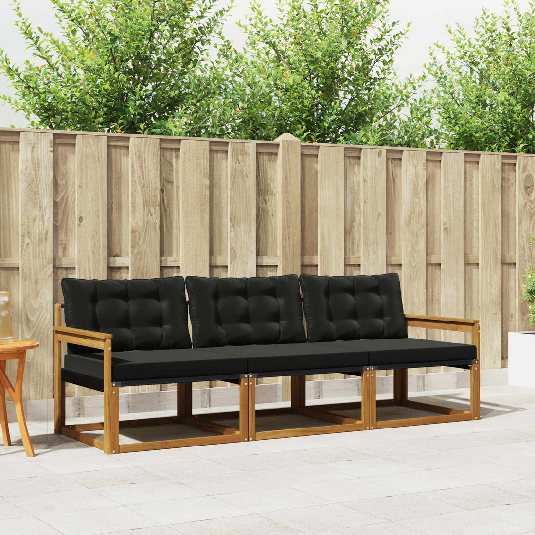 vidaXL Conjunto de sofás de exterior 3 uds. Natural y negro