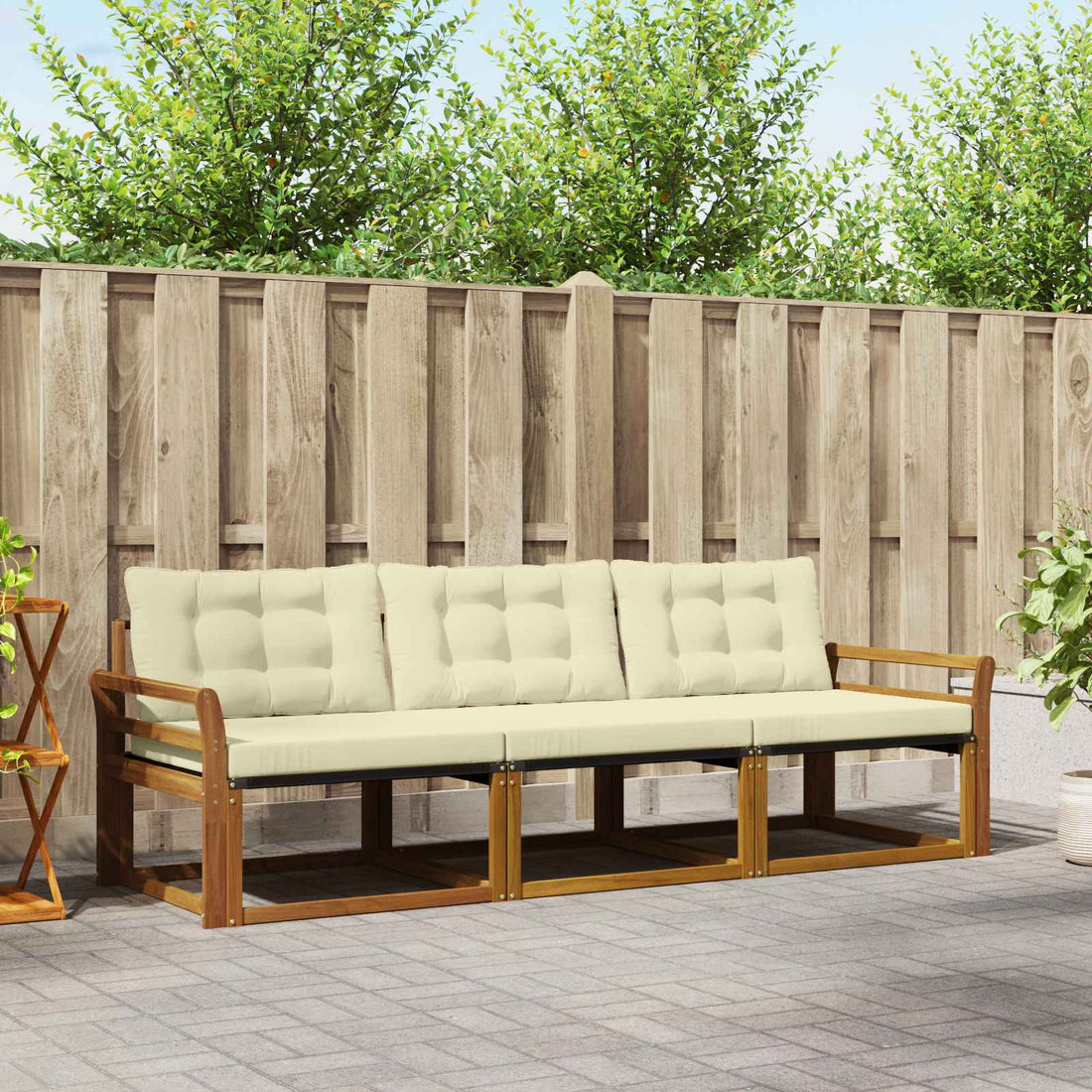 vidaXL Conjunto de sofás de exterior 3 uds. Natural y Crema