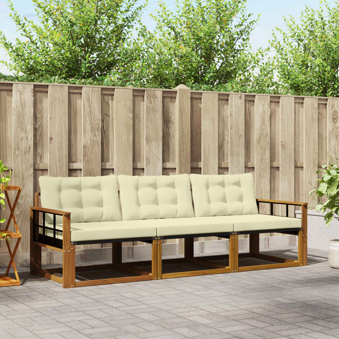 vidaXL Conjunto de sofás de exterior 3 uds. Natural y Crema