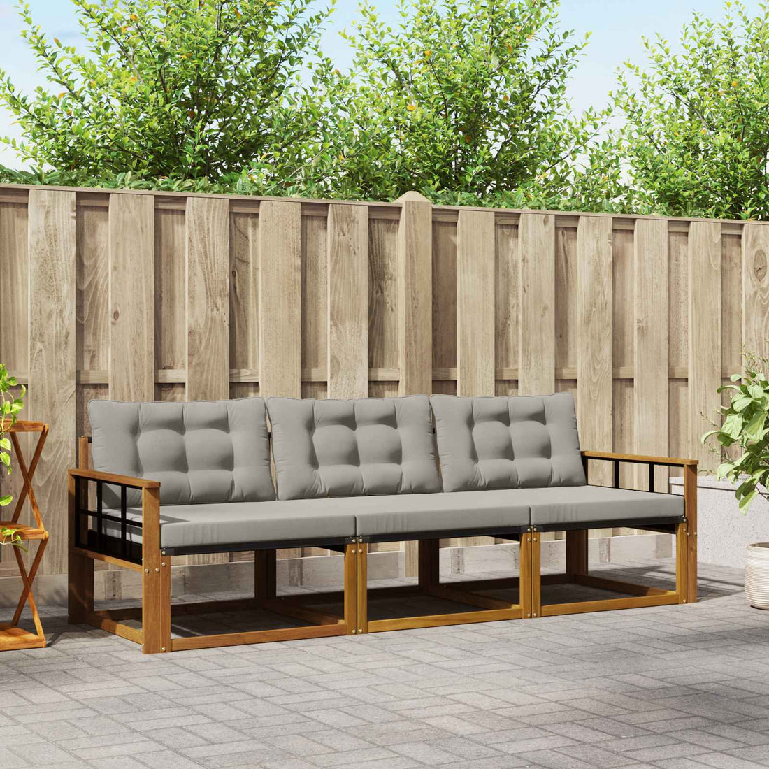 vidaXL Conjunto de sofás de exterior 3 uds. Gris Natural y Claro