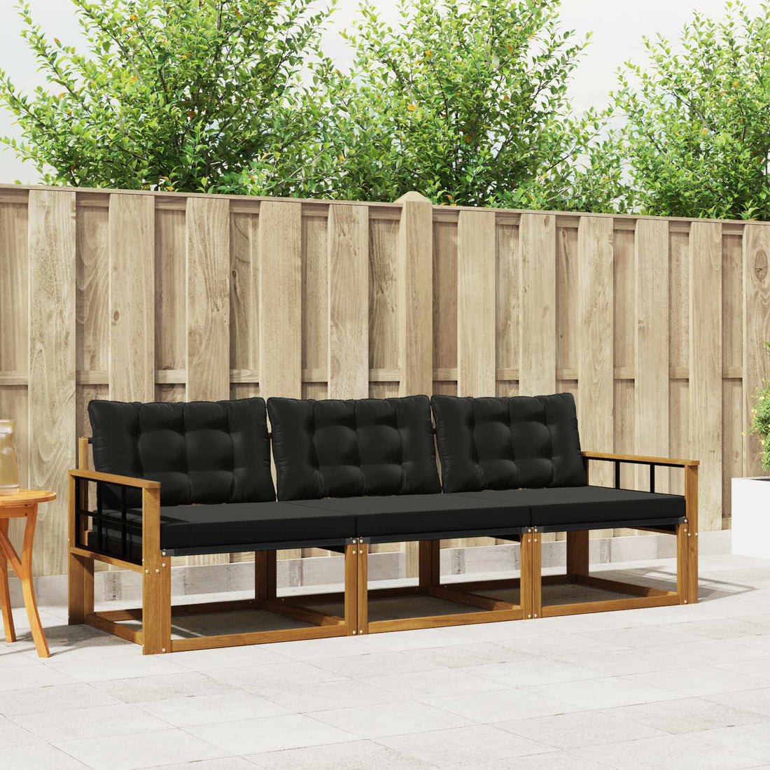 vidaXL Conjunto de sofás de exterior 3 uds. Natural y negro