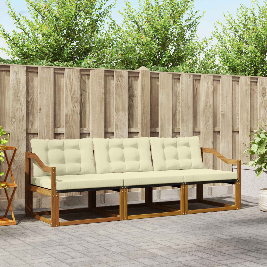 vidaXL Conjunto de sofás de exterior 3 uds. Natural y Crema