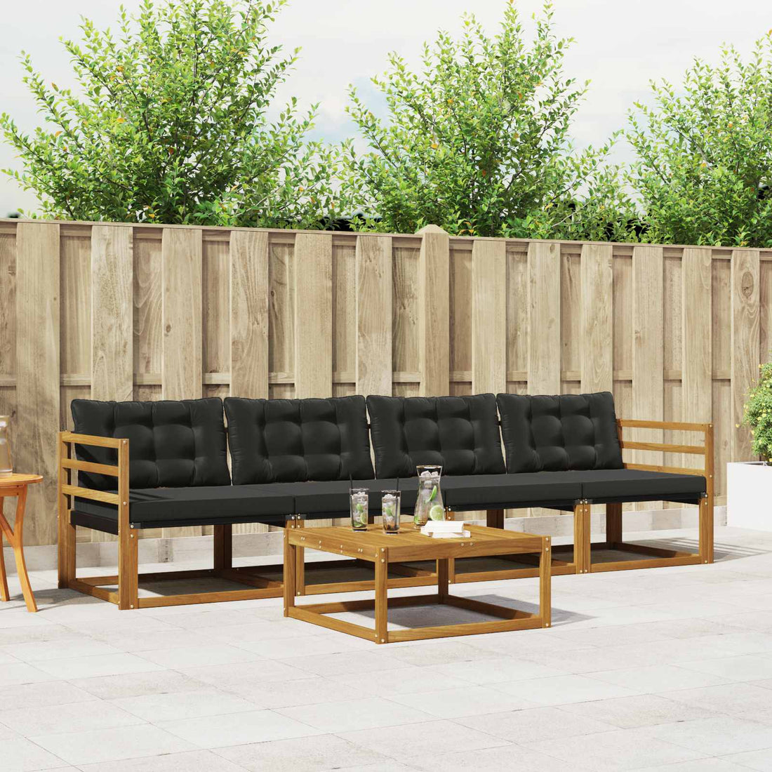 vidaXL Conjunto de sofás de exterior 5 uds. Natural y negro
