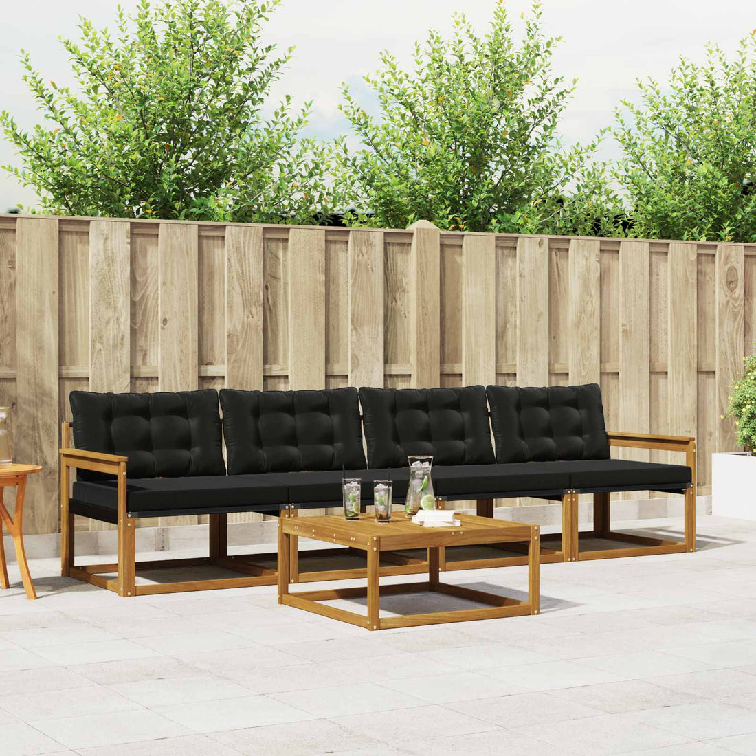 vidaXL Conjunto de sofás de exterior 5 uds. Natural y negro