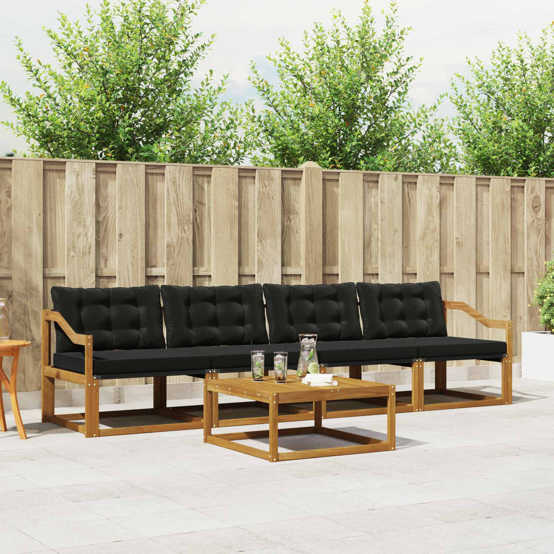 vidaXL Conjunto de sofás de exterior 5 uds. Natural y negro