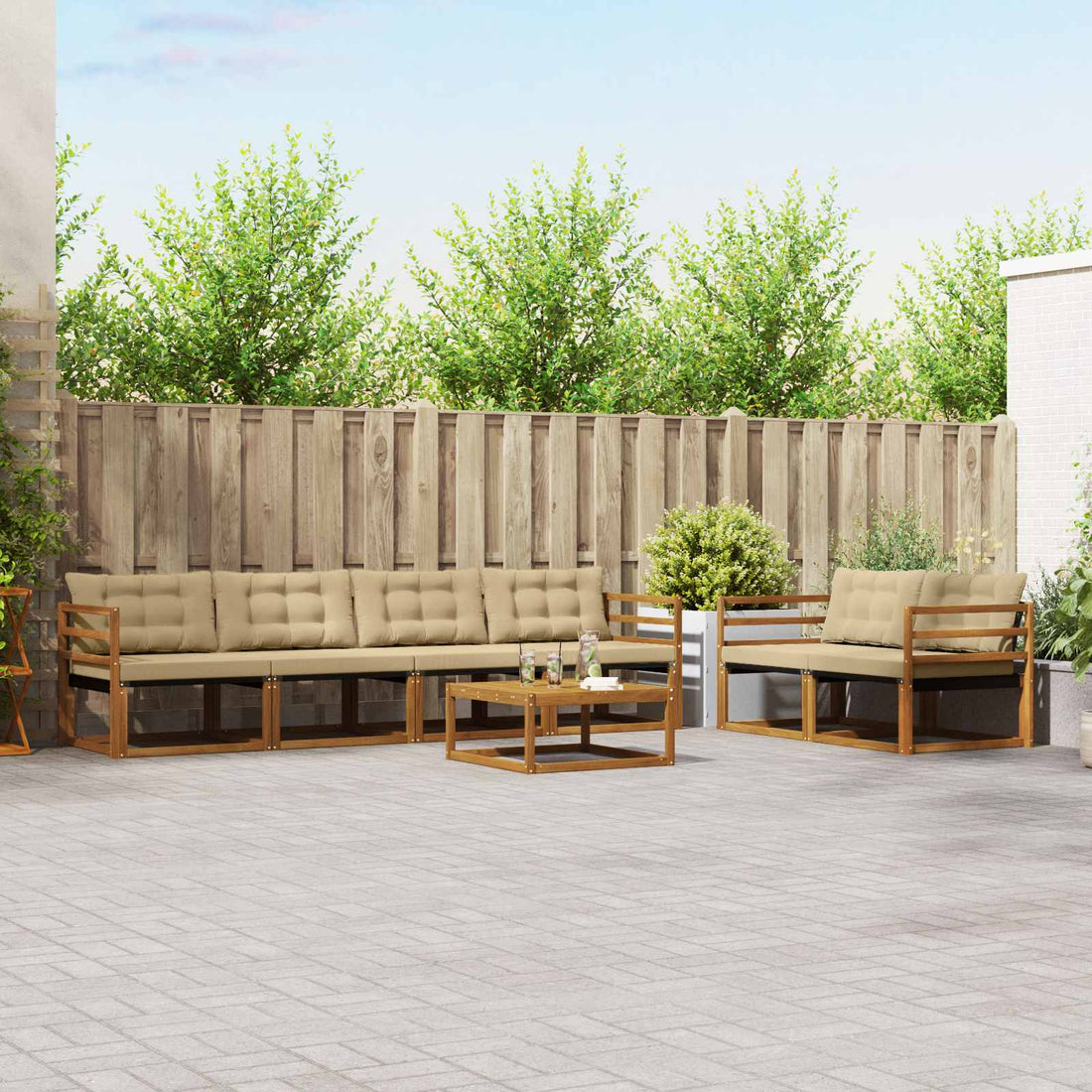vidaXL Conjunto de sofás de exterior 7 uds. Natural y Beige