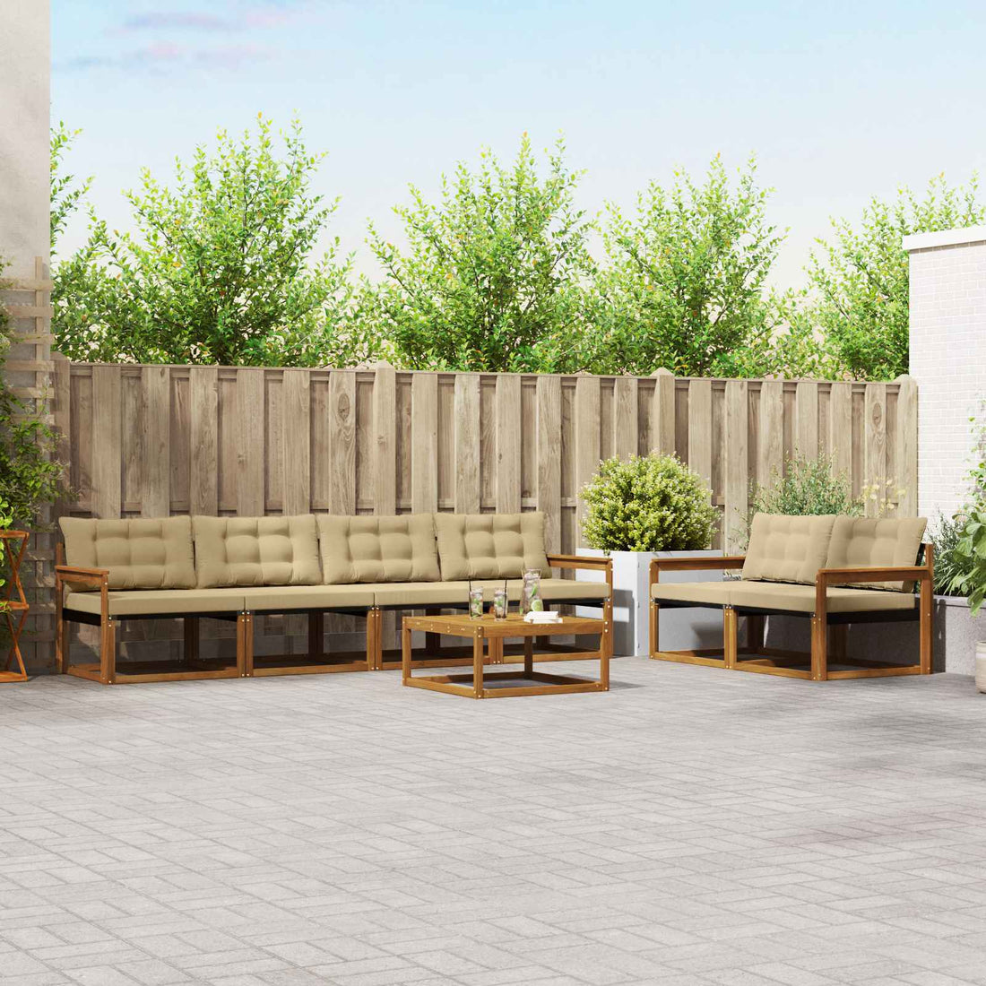 vidaXL Conjunto de sofás de exterior 7 uds. Natural y Beige