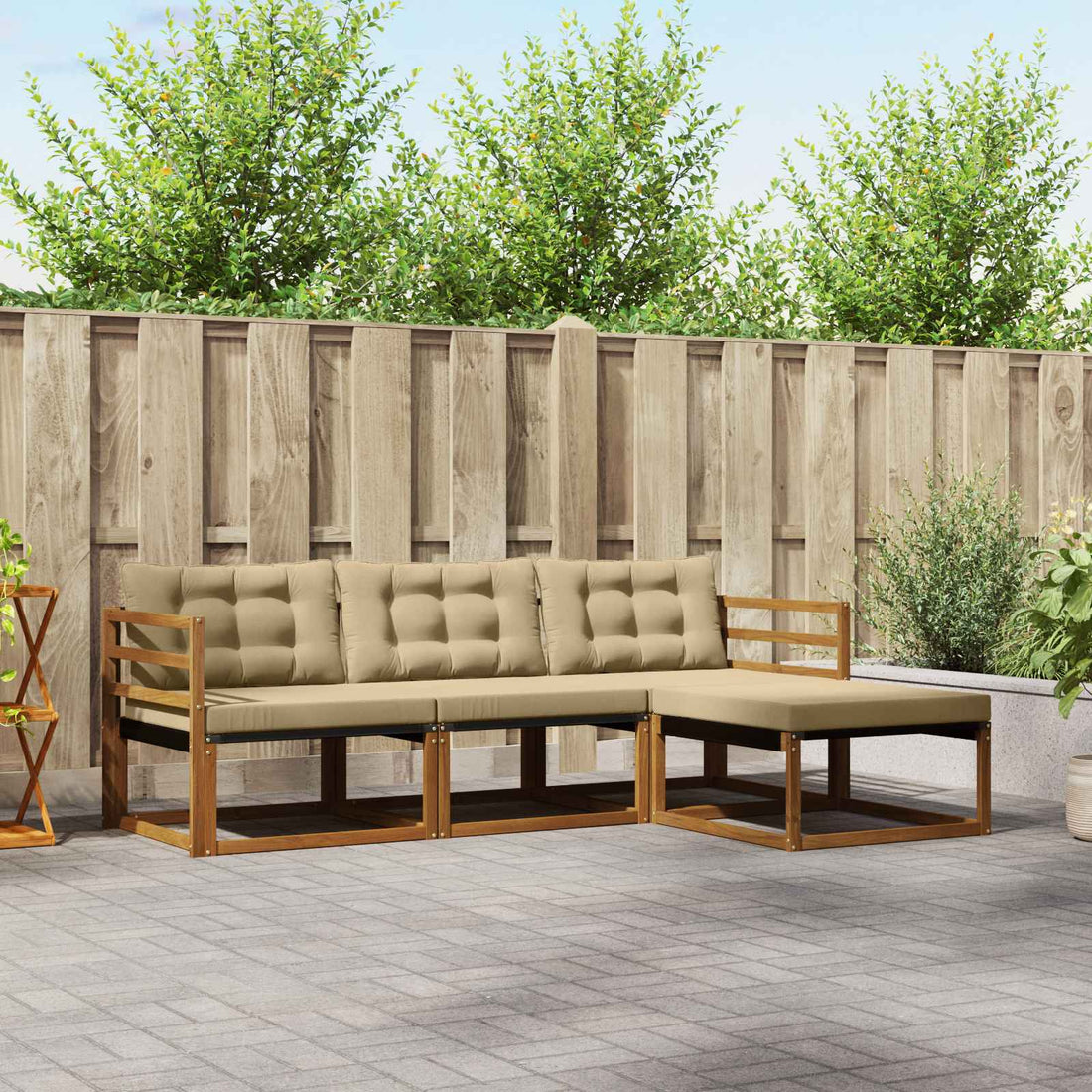 vidaXL Conjunto de sofás de exterior 4 uds. Natural y Beige