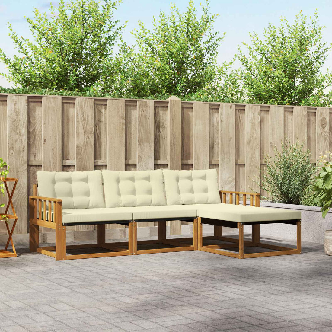 vidaXL Conjunto de sofás de exterior 4 uds. Natural y Crema