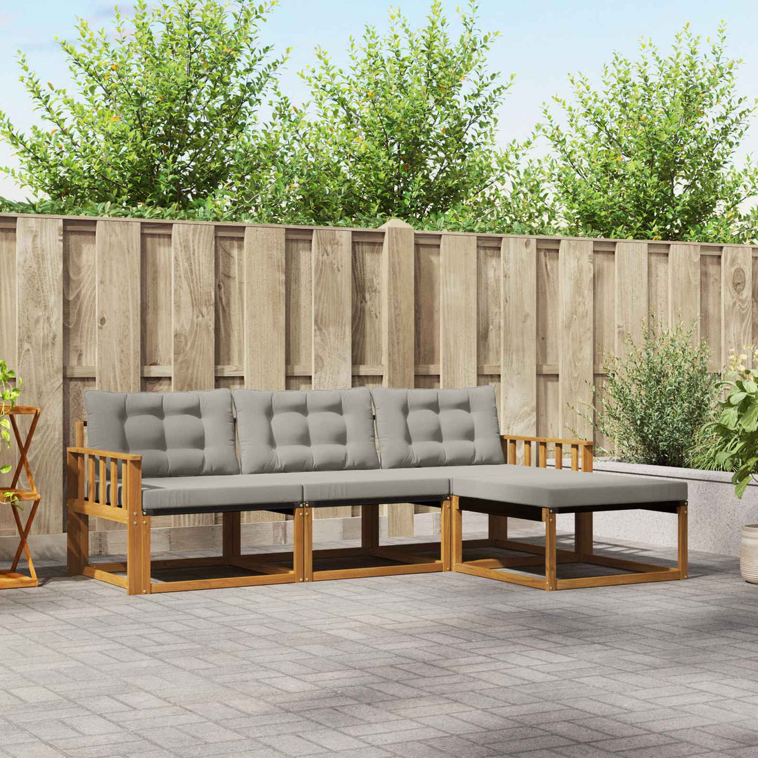 vidaXL Conjunto de sofás de exterior 4 uds. Natural y Gris Claro