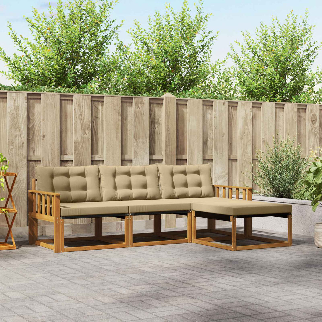 vidaXL Conjunto de sofás de exterior 4 uds. Natural y Beige