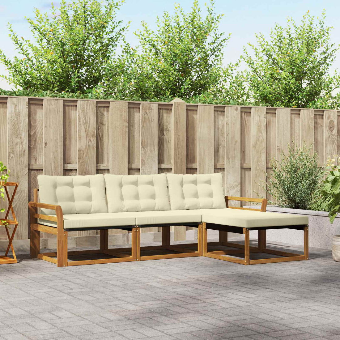 vidaXL Conjunto de sofás de exterior 4 uds. Natural y Crema