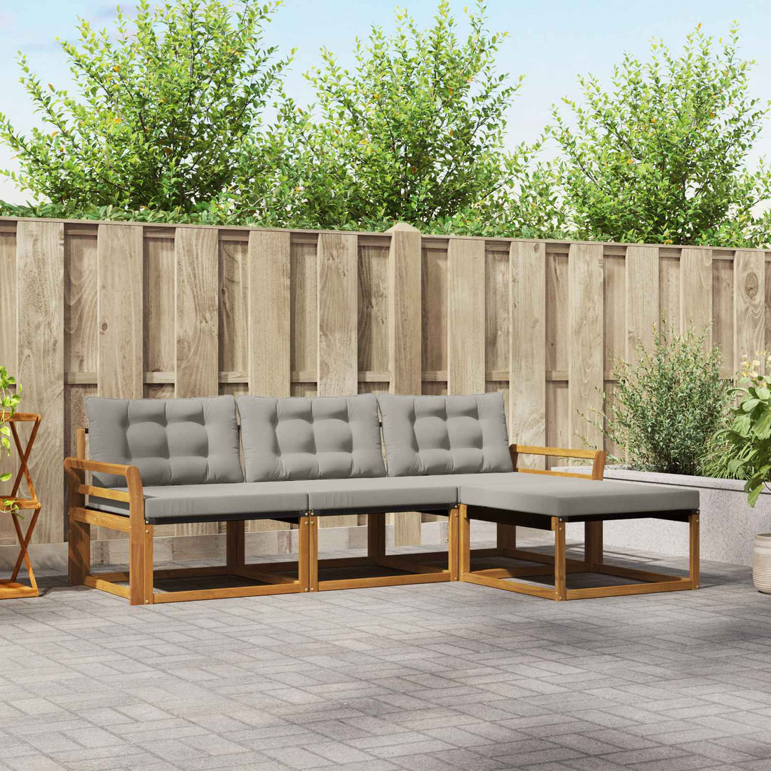 vidaXL Conjunto de sofás de exterior 4 uds. Natural y Gris Claro