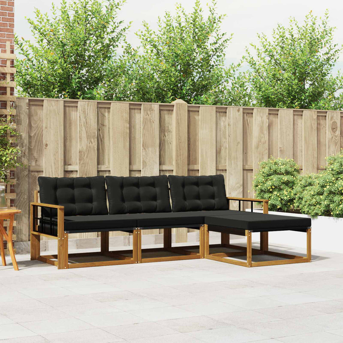 vidaXL Conjunto de sofás de exterior 4 uds. Natural y negro