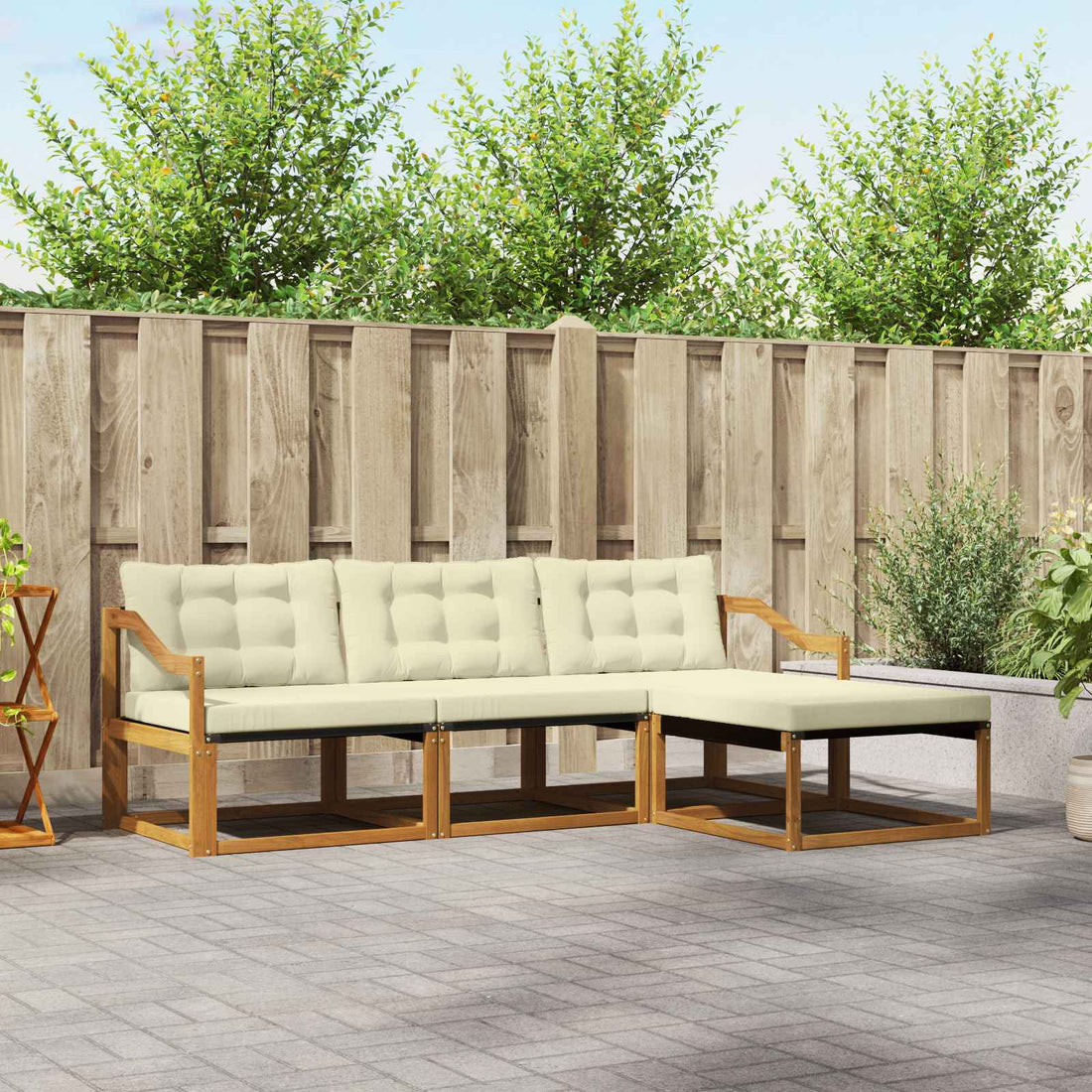 vidaXL Conjunto de sofás de exterior 4 uds. Natural y Crema