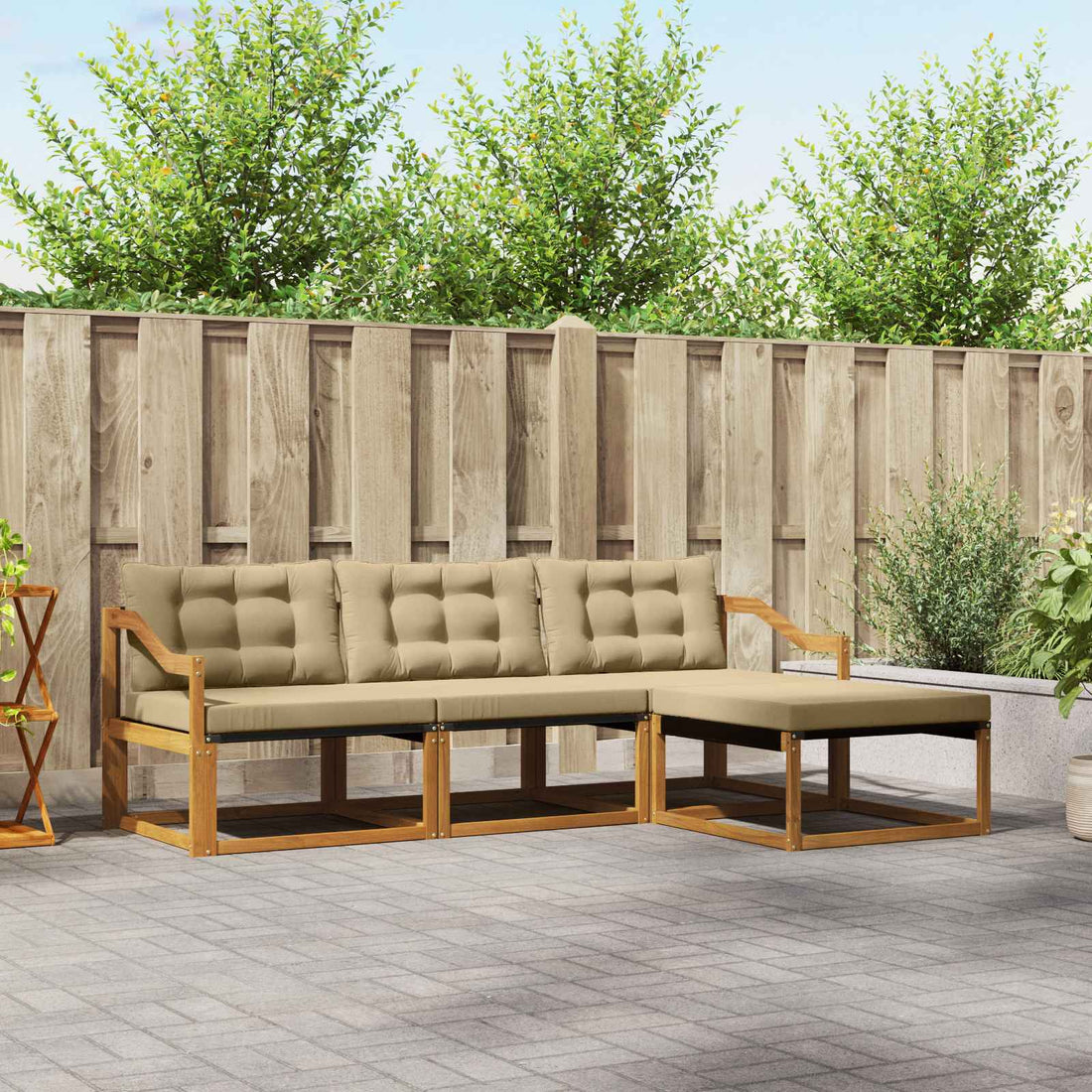 vidaXL Conjunto de sofás de exterior 4 uds. Natural y Beige