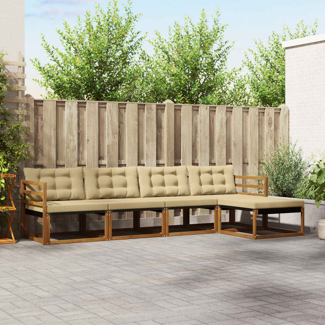 vidaXL Conjunto de sofás de exterior 5 uds. Natural y Beige