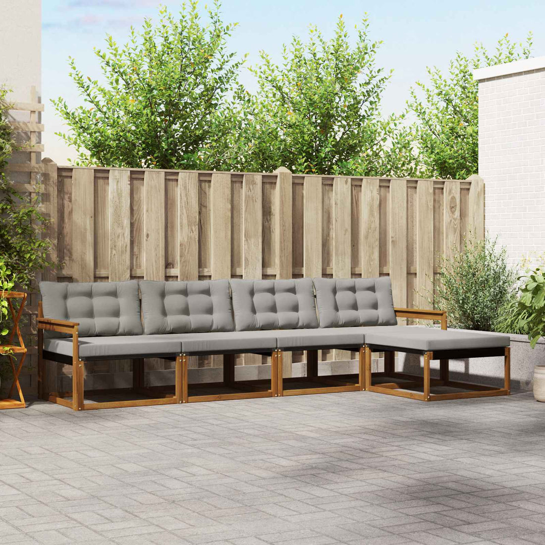 vidaXL Conjunto de sofás de exterior 5 uds. Gris Natural y Claro