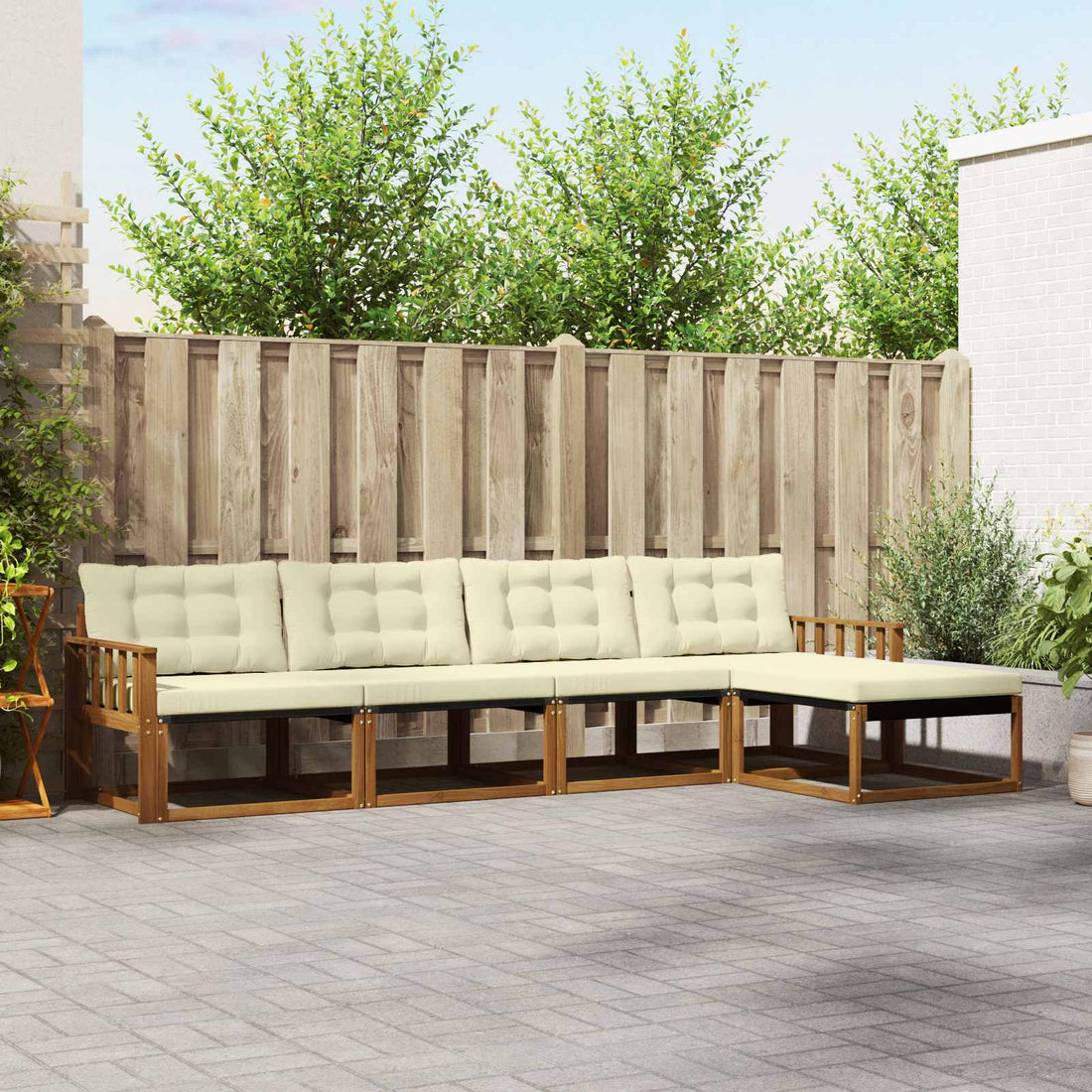 vidaXL Conjunto de sofás de exterior 5 uds. Natural y Crema